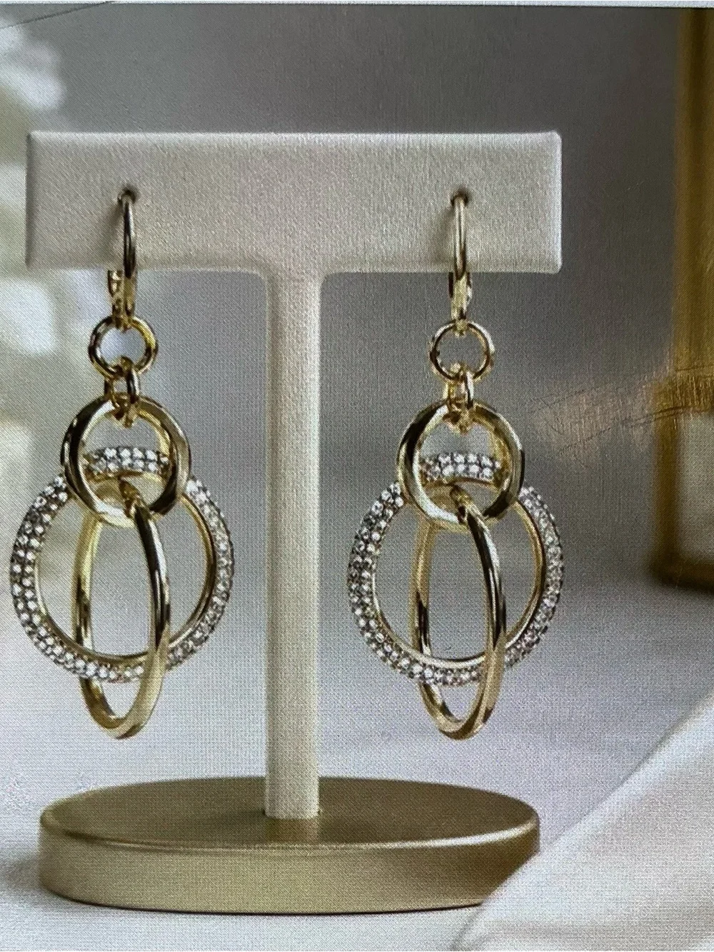 Michael Kors Gold-Tone Interlocking Ring Drop Earrings with Crystal Rings